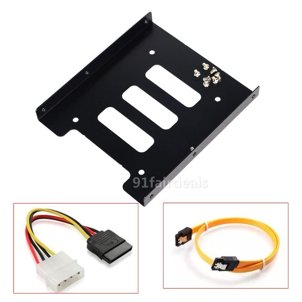 2.5" to 3.5" SSD HDD Metal Mounting Bracket Adapter Hard Drive Holder for PC SSD with Cable Black