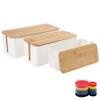 Cable Management Box Organizer, Set of 3 Bamboo Lid Storage Wires Holder to Cover Hide Surge Protector, Power Strips & Cords- with 5 Cables Fastening Tapes for Home, Office, Desk, PC, TV, USB Hub view 1