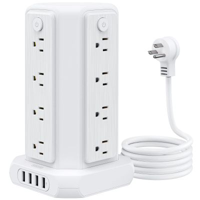 Power Strip Tower Surge Protector, NTONPOWER 16 Outlet 4 USB Ports Desktop Charging Station, Individual Switch, 5 ft Extension Cord with Multiple Outlets for Home Office Dorm Room Desk, 1080J, White