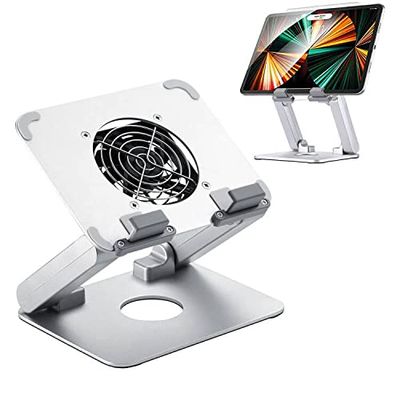 TACOMEGE Heavy Sturdy Aluminum Writing Drawing Stand Tablet Riser(with Cooling Fan) for iPad, Samsung Tab, Surface Pro, Foldable Portable Monitor