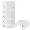 10 FT Extension Cord Power Strip Tower, 16 Widely Outlets 1875W 15A, Flat Plug Surge Protector with 4 USB Ports, Individual Switches, 1080 Joules, Overload Protection for Home Office Desktop, White view 1
