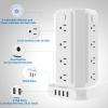 10 FT Extension Cord Power Strip Tower, 16 Widely Outlets 1875W 15A, Flat Plug Surge Protector with 4 USB Ports, Individual Switches, 1080 Joules, Overload Protection for Home Office Desktop, White view 2