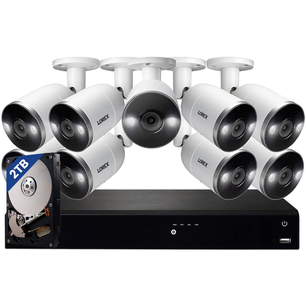 Lorex Fusion 4K Security Camera System w 2TB NVR - 16 Channel Wired Home Security System w 9 Metal Cameras - Smart Home Device, Motion Detection, Color Night Vision, Weatherproof Outdoor Surveillance