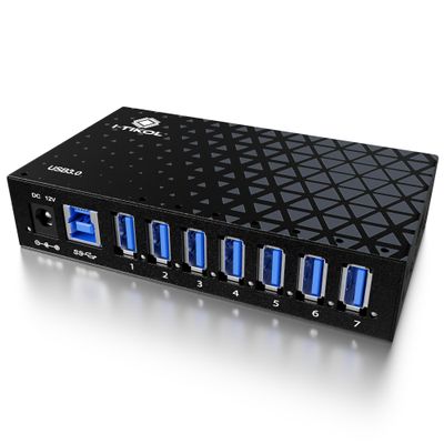 7 Port USB 3.0 Hub - Powered USB Hub Multiple USB Splitter with Built-in 12V/3A/36W Power Adapter - Up to 5Gbps Sync & High-Speed Data Transfer - Mounting Brackets for Phone MB Laptop Tablet PC