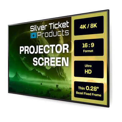 Silver Ticket Products S7 Series 6 Piece Thin Bezel Home Theater Fixed Frame 4K/8K Ultra HD, HDTV, HDR & Active 3D Projection Screen, 16:9 Format, 135" Diagonal, White Material S7-169135