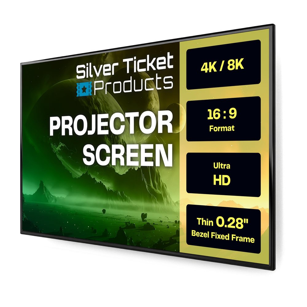 Silver Ticket Products S7 Series 6 Piece Thin Bezel Home Theater Fixed Frame 4K/8K Ultra HD, HDTV, HDR & Active 3D Projection Screen, 16:9 Format, 135" Diagonal, White Material S7-169135