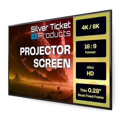Silver Ticket Products S7 Series 6 Piece Thin Bezel Home Theater Fixed Frame 4K/8K Ultra HD, HDTV, HDR & Active 3D Projection Screen, 16:9 Format, 100" Diagonal, Woven Acoustic Material S7-169100-WAB