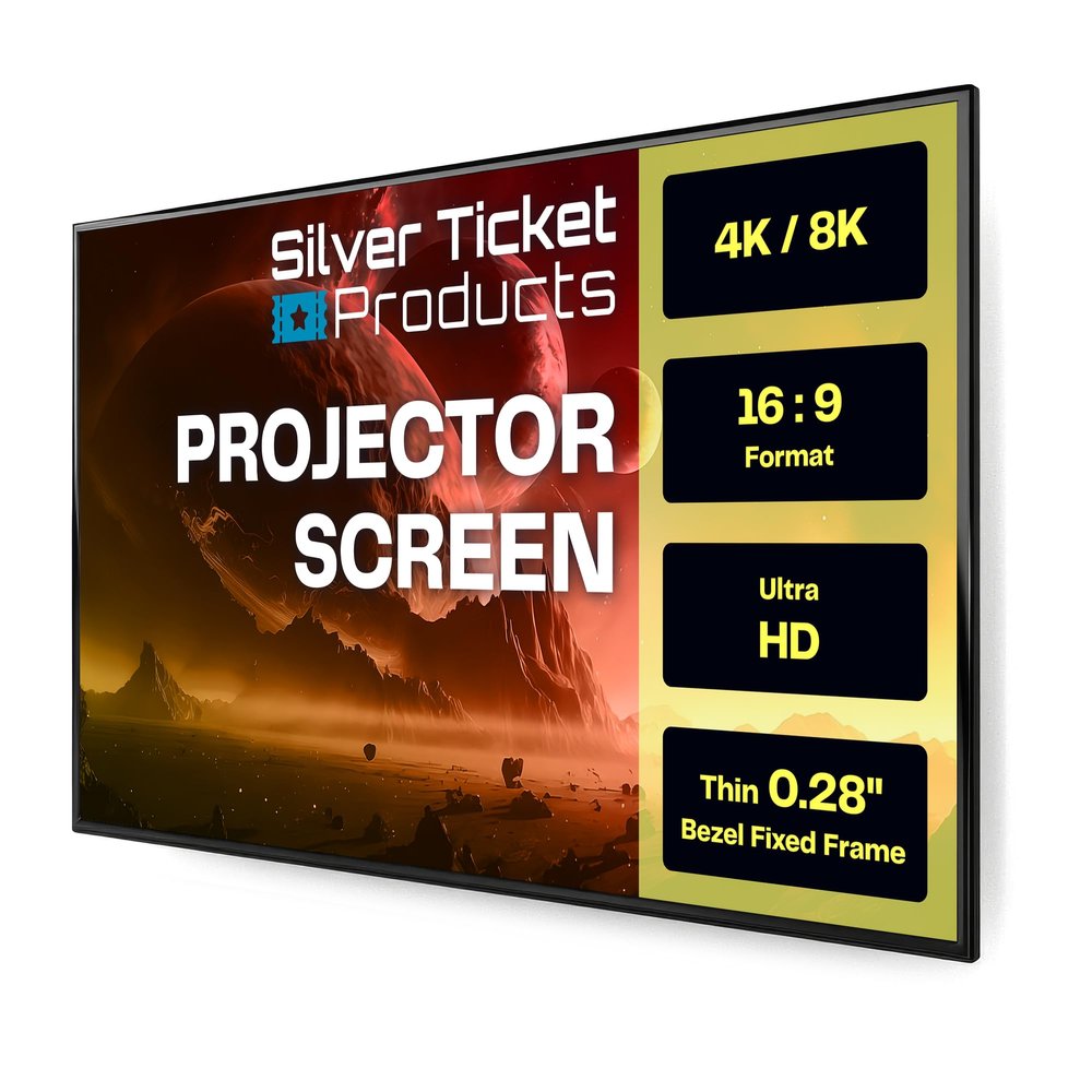 Silver Ticket Products S7 Series 6 Piece Thin Bezel Home Theater Fixed Frame 4K/8K Ultra HD, HDTV, HDR & Active 3D Projection Screen, 16:9 Format, 100" Diagonal, Woven Acoustic Material S7-169100-WAB