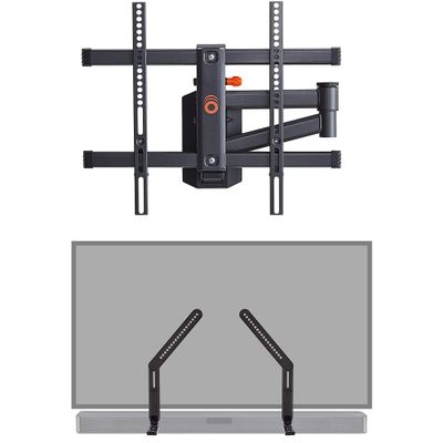 ECHOGEAR Swivel Full Motion TV Wall Mount & Sound Bar Mounting Bracket - for TVs Up to 60" - Height Adjustable Speaker Mount