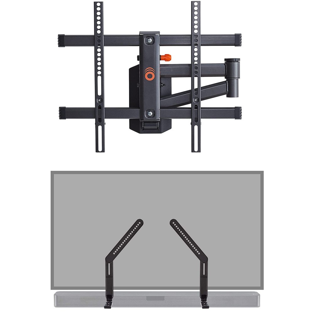 ECHOGEAR Swivel Full Motion TV Wall Mount & Sound Bar Mounting Bracket - for TVs Up to 60" - Height Adjustable Speaker Mount
