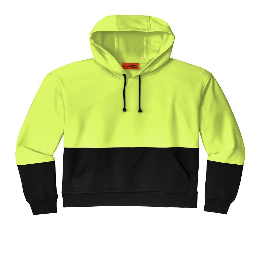 CornerStone Unisex Enhanced Visibility Fleece Pullover Hoodie | Vibrant Neon Sweatshirt for Work, Lightweight Fleece Jacket, Safety Yellow, X-Small