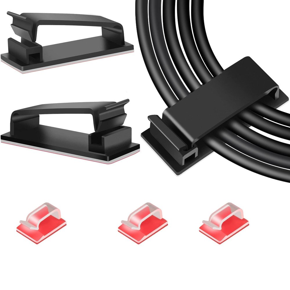20 PCS Black Cable Management Clips and 45 PCS Small Clear Adhesive Cable Clips