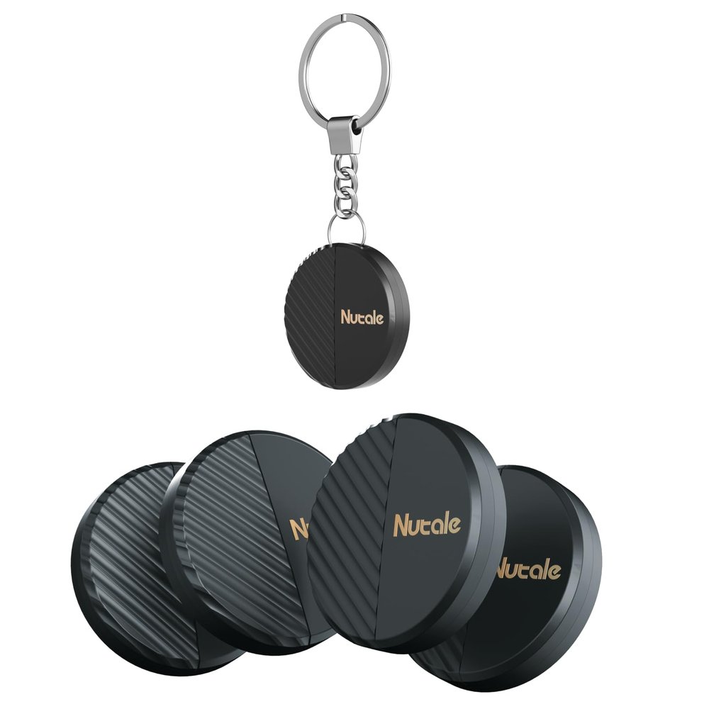 Bluetooth Key Finder Smart Tag Tracker Item Locator with Key Chain 4-Pack, Both iOS and Android Compatible, for Keys, Luggage, Backpacks Black