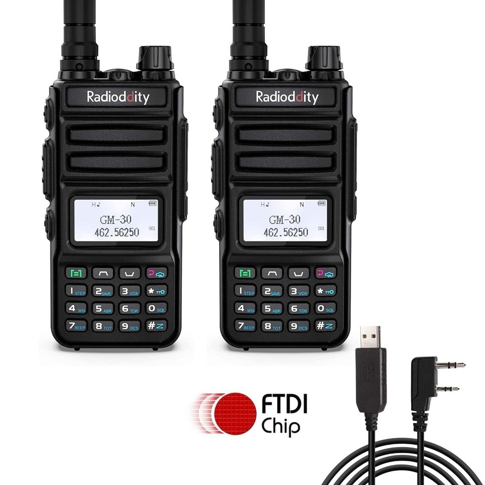 2 Pack Radioddity GM-30 GMRS Handheld 5W Two Way Radio + Radioddity PC001 FTDI Programming Cable, Plug and Play