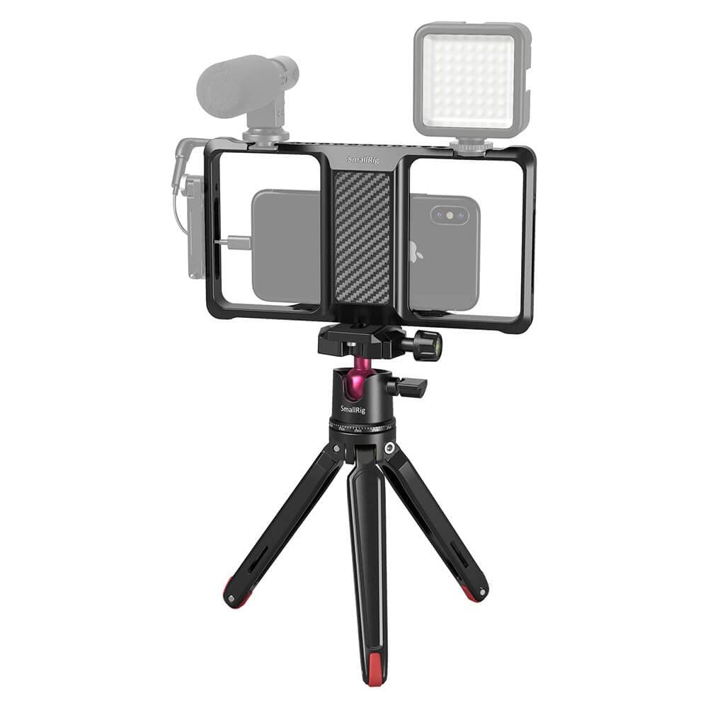 UKHP Vlog Kit KGW112: Universal Mobile Phone Vlog Kit with Cage & Tripod, Black or Silver, Lightning Connector