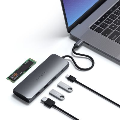 Satechi USB C Hub Multiport Adapter with M.2 SATA SSD Enclosure, 4K HDMI, 100W USB C PD Charging, 2 USB-A Data Ports, for MacBook & Windows - Space Gray
