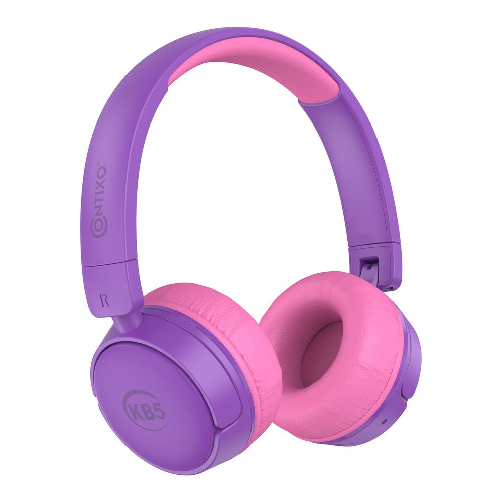 Contixo KB5 Kids Bluetooth Headphones - Wireless Over-Ear Foldable Headphones with Volume Limiter (85dB), Built-in Microphone, Adjustable & Comfortable Design for Boys & Girls - Purple + White