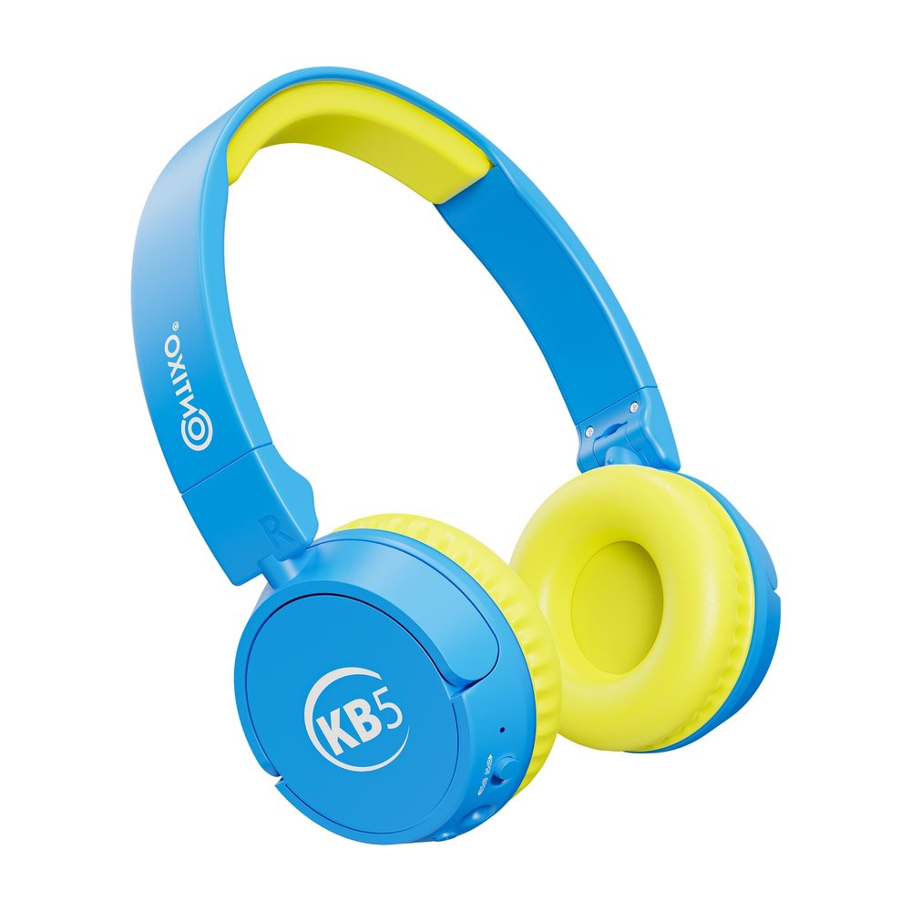 Contixo KB-5 Kids Headphones - Over The Ear Foldable Bluetooth Wireless Headphone for Kids - 85dB with Volume Limited - Toddler Headphones for Boys and Girls (Blue + Yellow)