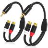 HOSONGIN RCA Splitter 1 Male 2 Female Audio Cable (2 Pack), 24K Gold-Plated Plug, Cotton Braided Jacket, Dual Shielded Y Splitter Adapter for Amplifiers, TV, Home Theater, Hi-Fi Systems -12 inch view 1