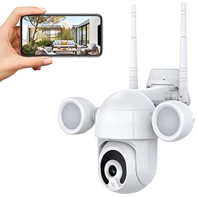 Floodlight Camera, 5MP Outdoor Security Camera, Motion- Activated Lights and Camera, Auto Night Vision, Outdoor Floodlight Lighting, Motion- Activated Lights and Camera, IP66 Waterproof, Compatible w