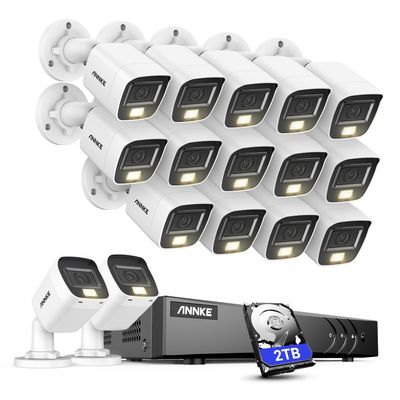 ANNKE 16CH 3K Lite Security Camera System, 5-in-1 H.265+ 16 Channel DVR Recorder with 16X 3K Built-in Mic Smart Dual Light Cameras, AI Human/Vehicle Detection, Remote Access, 2TB HDD Included