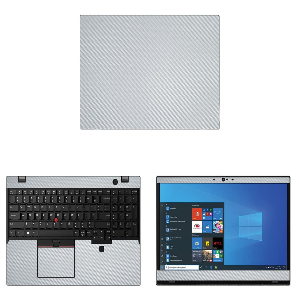 Decalrus - Protective Decal for The Lenovo ThinkPad L15 (2nd Gen.) (15.6" Screen) Laptop Silver Carbon Fiber Vinyl Cover wrap CFlenovoThnkpd_L15gen2Silver
