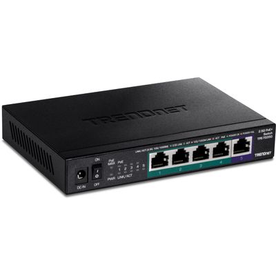 TRENDnet 5-Port Unmanaged 2.5G PoE+ Switch, Fanless, Compact Desktop Design, Metal Housing, 2.5GBASE-T Ports, IEEE 802.3bz, 55W PoE Budget, Black,Lifetime Protection,TPE-TG350
