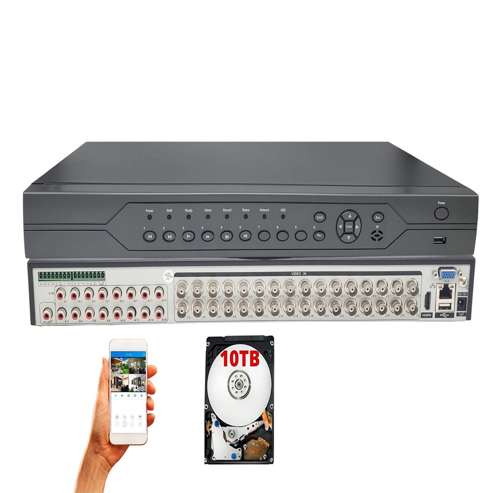 Evertech 32 Channel H.265 Surveillance Camera Video Recorder with 10TB Hard Drive DVR Supports 1080p AHD TVI CVI and Analog (960H) for up to 2.4mp Cameras