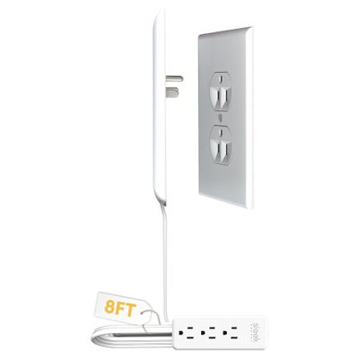 Sleek Socket Original & Patented Ultra-Thin Outlet Concealer with Cord Concealer Kit, Flat Extension Cord with Multi Outlets Power Strip, Ideal for Home Improvement, Hide Bulky and Messy Cords