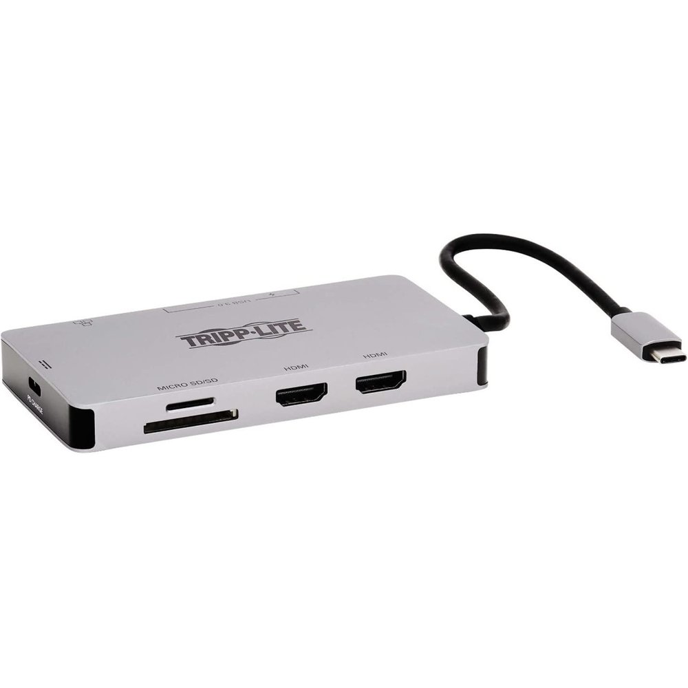 Tripp Lite USB-C Two-Monitor HDMI Laptop/Phone Docking Station, 4K @ 60 Hz (4:4:4), USB-A Hub, Gigabit Network Port, SD & MicroSD Memory Card, 100W USB-C Charging, 3-Year Warranty (U442-DOCK8G-GG)