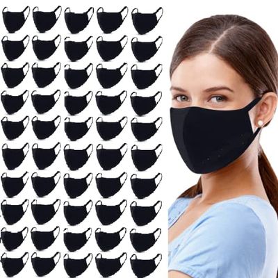 GALAXYLENSE 50 Packs Cotton Washable,Reusable Black Face Mask Mouth Cover Breathable For Personal Care Protection (Black Packs 50)