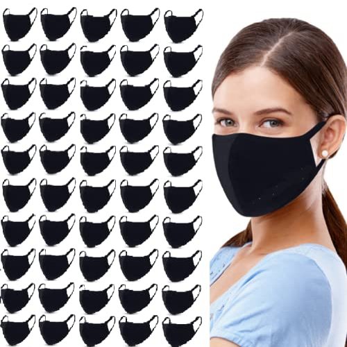 GALAXYLENSE 50 Packs Cotton Washable,Reusable Black Face Mask Mouth Cover Breathable For Personal Care Protection (Black Packs 50)