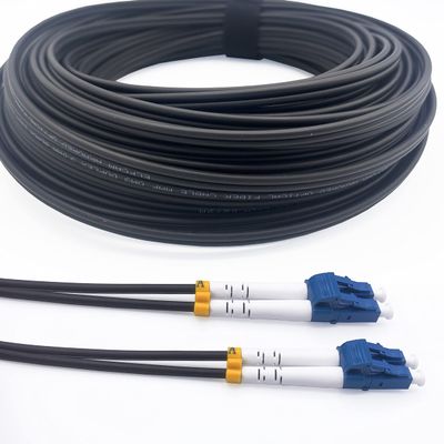 Elfcam - 120m/393.7ft Outdoor and Indoor Shielded Armored Fiber Optic Cable LC/UPC to LC/UPC OS2 Singlemode Duplex 9/125m LSZH, Black 120 Meters