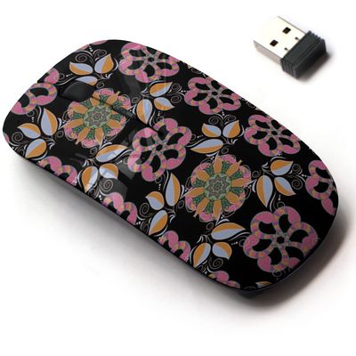 2.4G Wireless Mouse with Cute Pattern Design for All Laptops and Desktops with Nano Receiver - Flowers on Motley