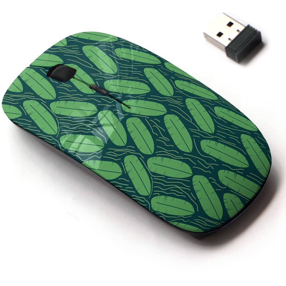 2.4G Wireless Mouse with Cute Pattern Design for All Laptops and Desktops with Nano Receiver - Banana Leaf Motif