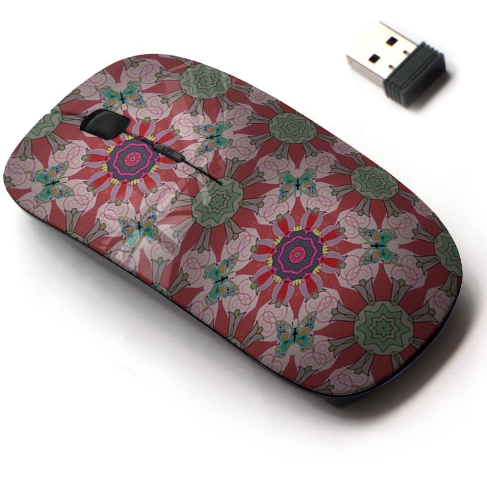 2.4G Wireless Mouse with Cute Pattern Design for All Laptops and Desktops with Nano Receiver - Flowers on Motley