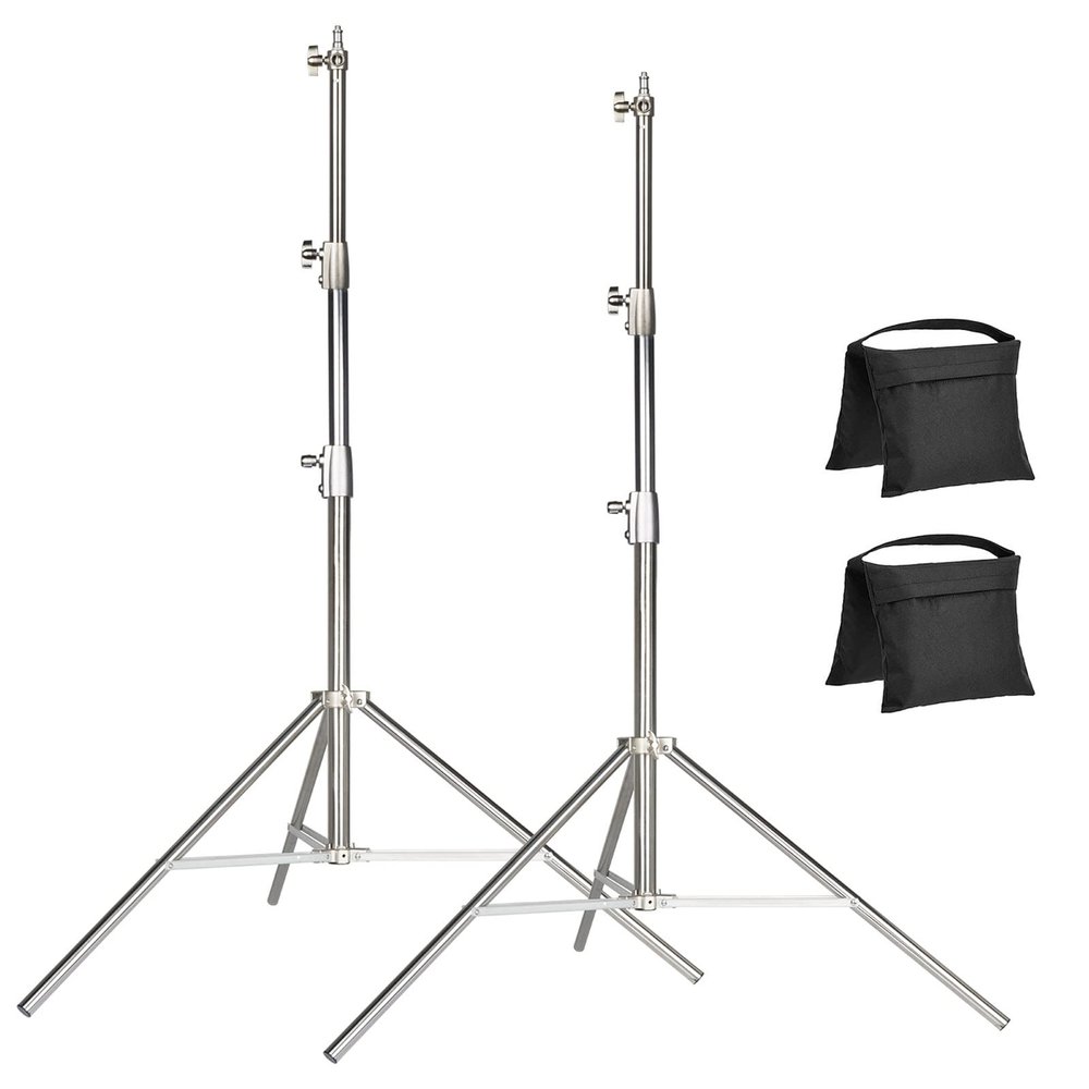 EACHSHOT 2-Pack Light Stand Kit, 2.8m Stainless Steel Heavy Duty with 1/4" to 3/8" Adapter for SL60W VL150W SL150W AD600BM MS300, Studio Softbox, Monolight, and Other Photographic Equipment