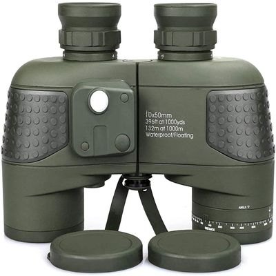 10x50 Military Waterproof Marine Binoculars with Internal Rangefinder and Compass for Bird Watching Boating Sailing Water Sports Sightseeing
