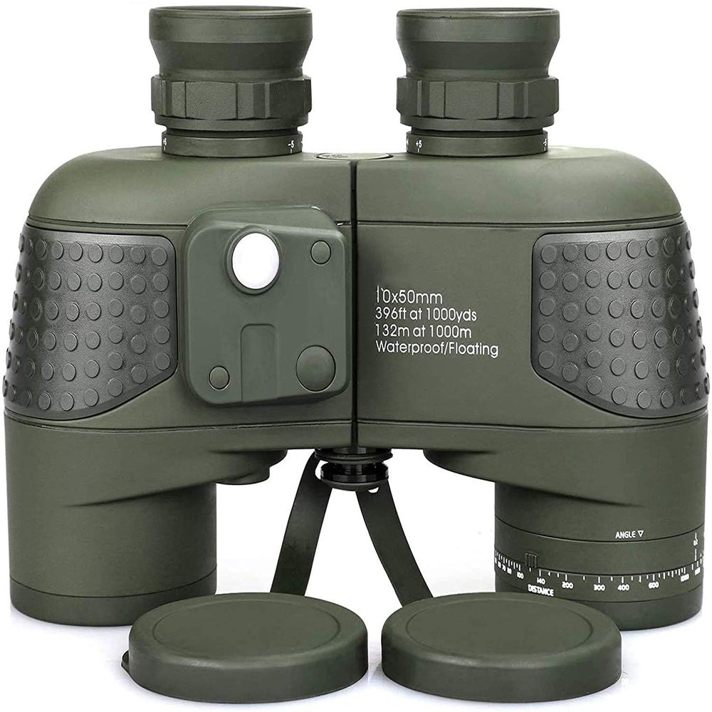 10x50 Military Waterproof Marine Binoculars with Internal Rangefinder and Compass for Bird Watching Boating Sailing Water Sports Sightseeing