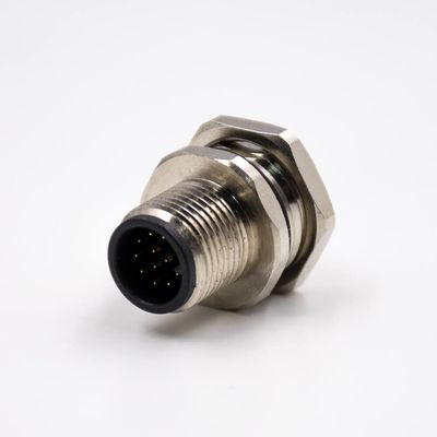 Elecbee M12 12 Pin Male Connector Panel Receptacles A Coded Straight Back Mount Solder Type Cable Waterproof Shiled