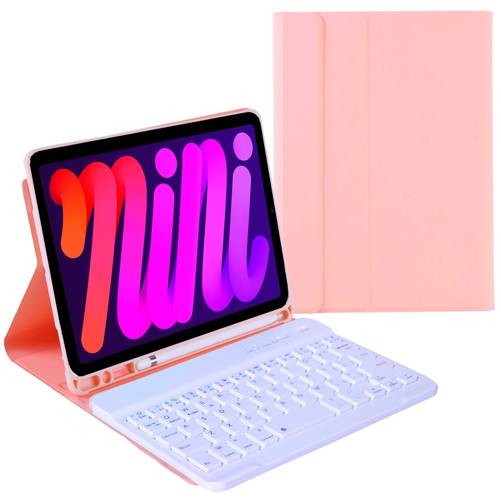 Keyboard Case for iPad mini 7th Generation (A17 Pro) 2024 / 6th Gen 2021 8.3 Inch [Magnetic Detachable Wireless Keyboard][Support 3 System] Flip Stand Case with Pencil Holder, Pink