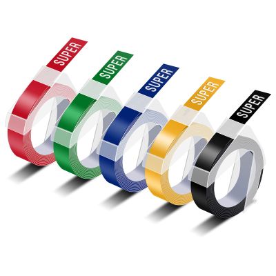 USUPERINK 5 Pack Compatible for Dymo 3D Plastic Embossing 12mm White on Red/Green/Blue/Yellow/Black Label Tape Set 1/2'' x 9.8' for Organizer Xpress, Office Matte II, Magazine Maker,Motex Label Maker