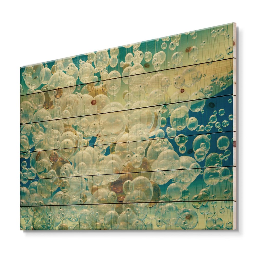 DesignQ Abstract Chandelier In The Form of Balls I - Modern Print on Natural Pine Wood