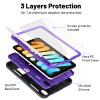 AICase iPad mini 6 (2021) with Screen Protector, Kickstand Shockproof Heavy Duty Resistant Rugged Hybrid Three Layer Full Body Protection Case with Stylus (Black/Purple) view 3