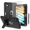 AICase iPad mini 6 (2021) with Screen Protector, Kickstand Shockproof Heavy Duty Resistant Rugged Hybrid Three Layer Full Body Protection Case with Stylus (Black) view 1