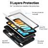 AICase iPad mini 6 (2021) with Screen Protector, Kickstand Shockproof Heavy Duty Resistant Rugged Hybrid Three Layer Full Body Protection Case with Stylus (Black) view 3