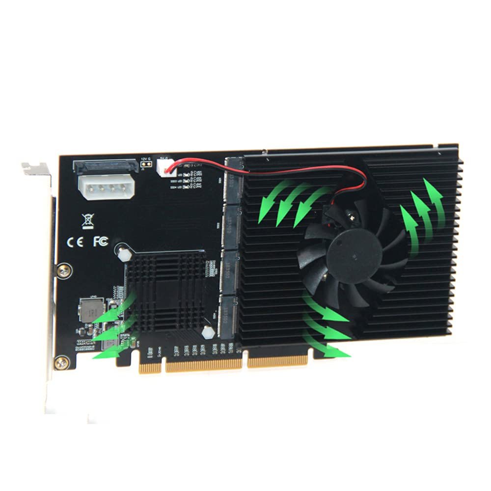 215 * 125mm PCI-E Adapter Card LM313 PCI-E 8X/16X to 4P M.2 (PCIe Protocol) Riser Card for NVME 2242 2260 2280 22110 SSD