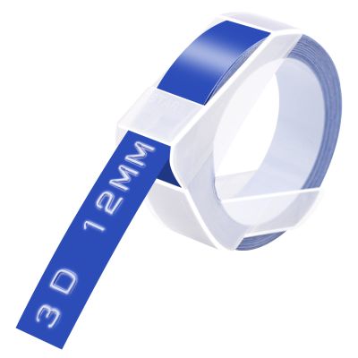 GREENCYCLE 3D Plastic Embossing Label Tape Compatible for Dymo Organizer Xpress, Pro Office Mate II, MoTEX, Self-Adhesive Glossy Labeling 521206, 1/2" (12mm) x 9.8ft (3m) White on Blue-100 Rolls