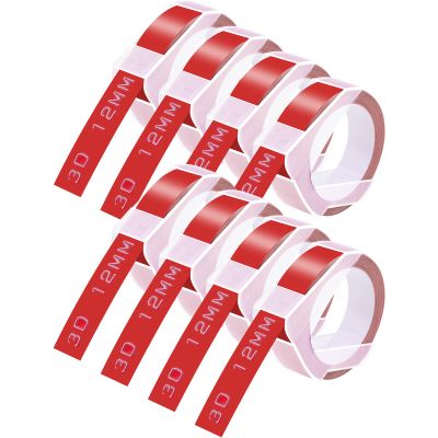GREENCYCLE 3D Plastic Embossing Label Tape Compatible for Dymo Organizer Xpress, Pro Office Mate II, MoTEX, Self-Adhesive Glossy Labeling 521202, 1/2" (12mm) x 9.8ft (3m) White on Red-8 Rolls