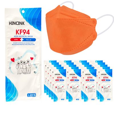 [20 Pack]HINCINK Kf94 Masks [Individually Packaged] Unisex, 4-Layer Mask, Tri-Folding Style for Adult and Older (20Pcs, Orange)